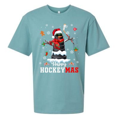 Happy Christmas Hockey Snow Sunglasses Xmas Player Gift Sueded Cloud Jersey T-Shirt