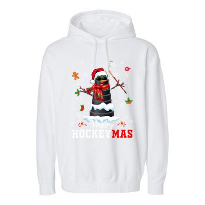 Happy Christmas Hockey Snow Sunglasses Xmas Player Gift Garment-Dyed Fleece Hoodie