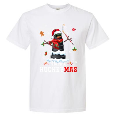 Happy Christmas Hockey Snow Sunglasses Xmas Player Gift Garment-Dyed Heavyweight T-Shirt