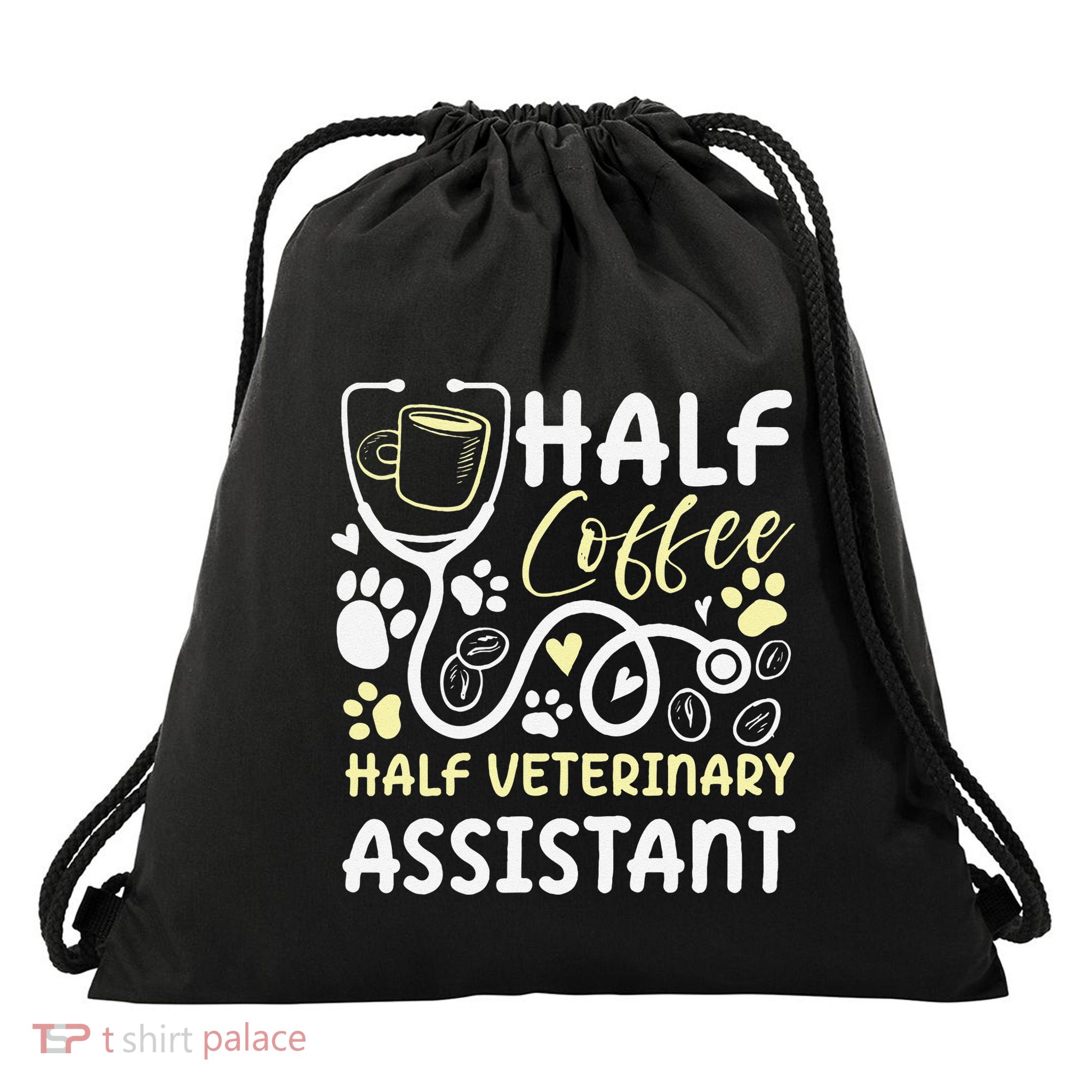 Half Coffee Half Veterinary Assistant Drawstring Bag