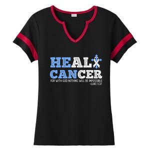 He Can Heal Cancer Lung Cancer Awareness Christian Religious Ladies Halftime Notch Neck Tee