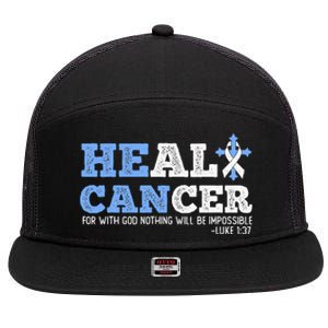 He Can Heal Cancer Lung Cancer Awareness Christian Religious 7 Panel Mesh Trucker Snapback Hat