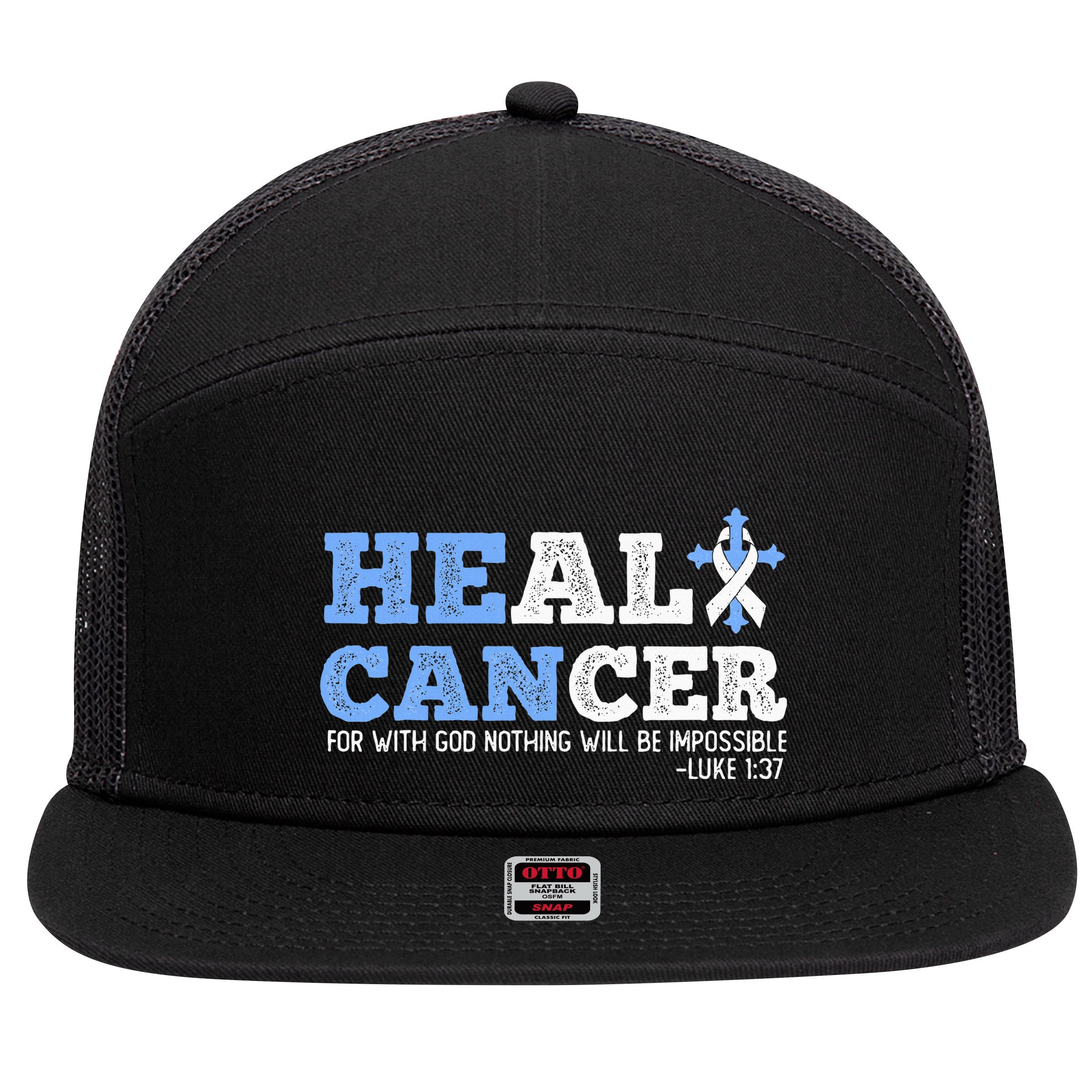 He Can Heal Cancer Lung Cancer Awareness Christian Religious 7 Panel Mesh Trucker Snapback Hat