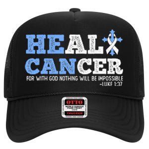 He Can Heal Cancer Lung Cancer Awareness Christian Religious High Crown Mesh Back Trucker Hat