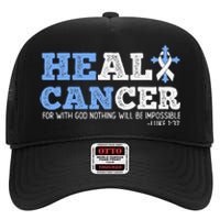 He Can Heal Cancer Lung Cancer Awareness Christian Religious High Crown Mesh Back Trucker Hat