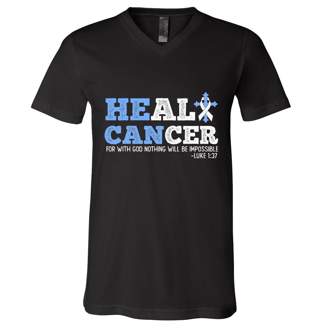 He Can Heal Cancer Lung Cancer Awareness Christian Religious V-Neck T-Shirt