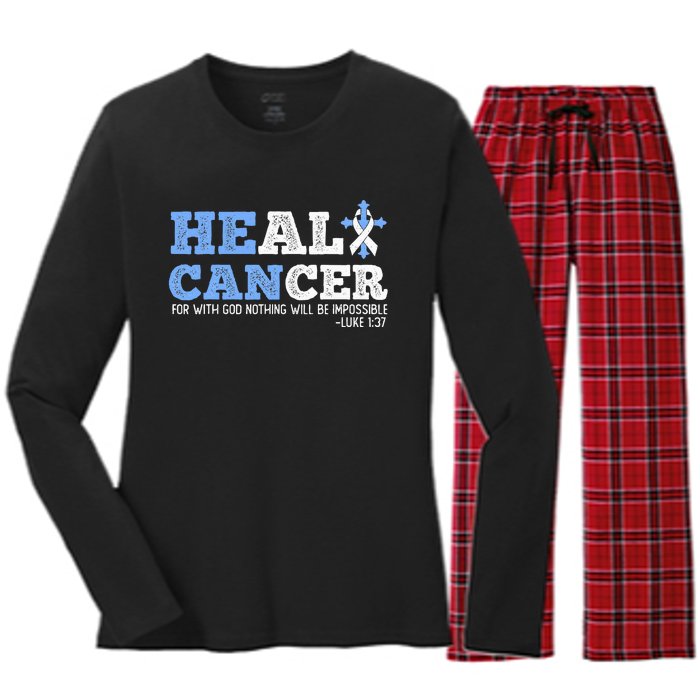 He Can Heal Cancer Lung Cancer Awareness Christian Religious Women's Long Sleeve Flannel Pajama Set 