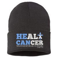 He Can Heal Cancer Lung Cancer Awareness Christian Religious Sustainable Knit Beanie