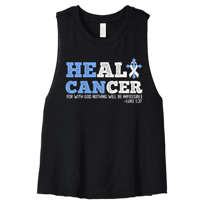 He Can Heal Cancer Lung Cancer Awareness Christian Religious Women's Racerback Cropped Tank