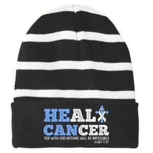 He Can Heal Cancer Lung Cancer Awareness Christian Religious Striped Beanie with Solid Band