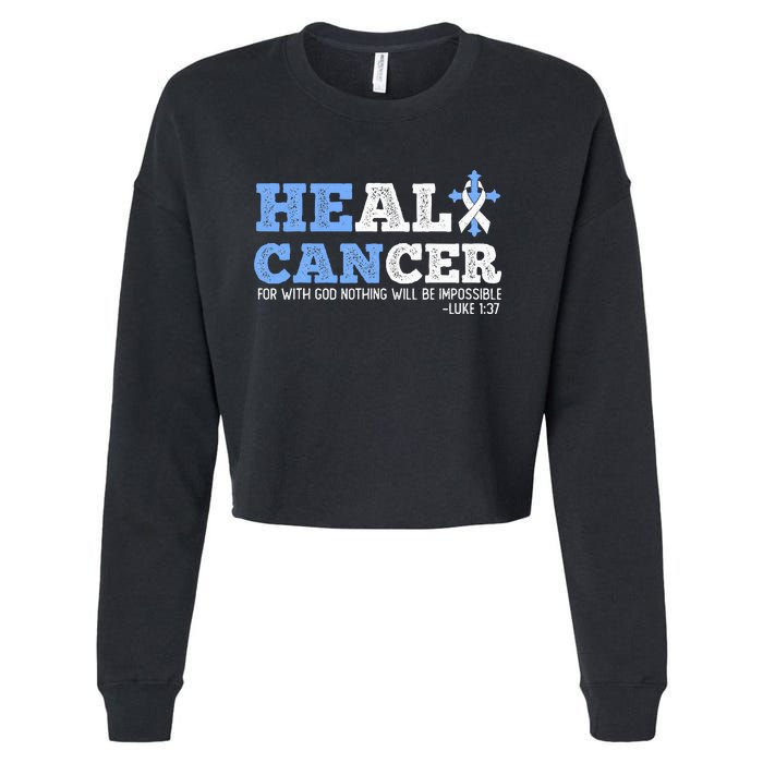 He Can Heal Cancer Lung Cancer Awareness Christian Religious Cropped Pullover Crew