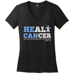 He Can Heal Cancer Lung Cancer Awareness Christian Religious Women's V-Neck T-Shirt