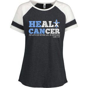 He Can Heal Cancer Lung Cancer Awareness Christian Religious Enza Ladies Jersey Colorblock Tee