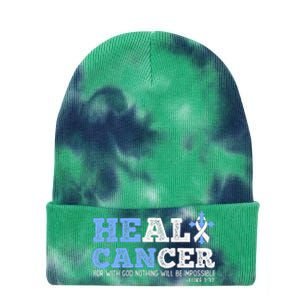 He Can Heal Cancer Lung Cancer Awareness Christian Religious Tie Dye 12in Knit Beanie