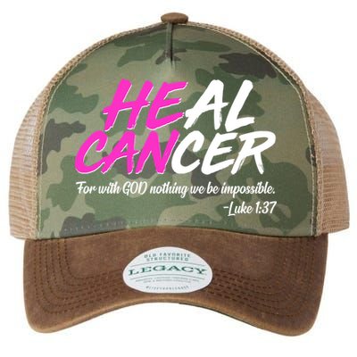 He Can Heal Cancer Luke 1:37 Breast Cancer Awareness Legacy Tie Dye Trucker Hat