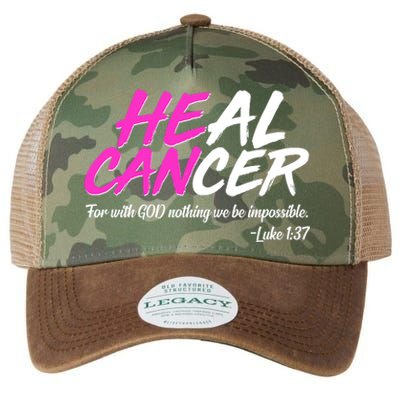 He Can Heal Cancer Luke 1:37 Breast Cancer Awareness Legacy Tie Dye Trucker Hat