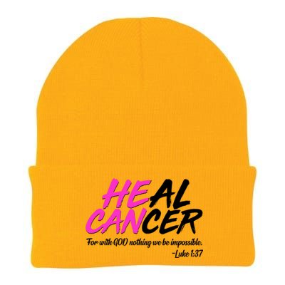 He Can Heal Cancer Luke 1:37 Breast Cancer Awareness Knit Cap Winter Beanie