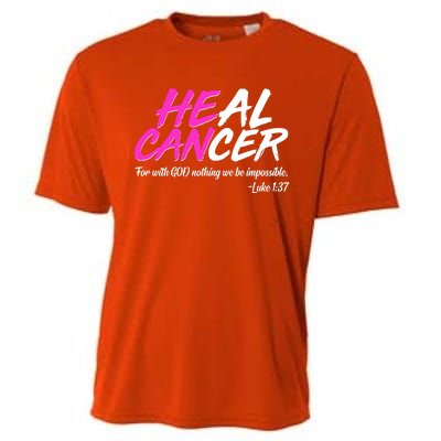 He Can Heal Cancer Luke 1:37 Breast Cancer Awareness Cooling Performance Crew T-Shirt