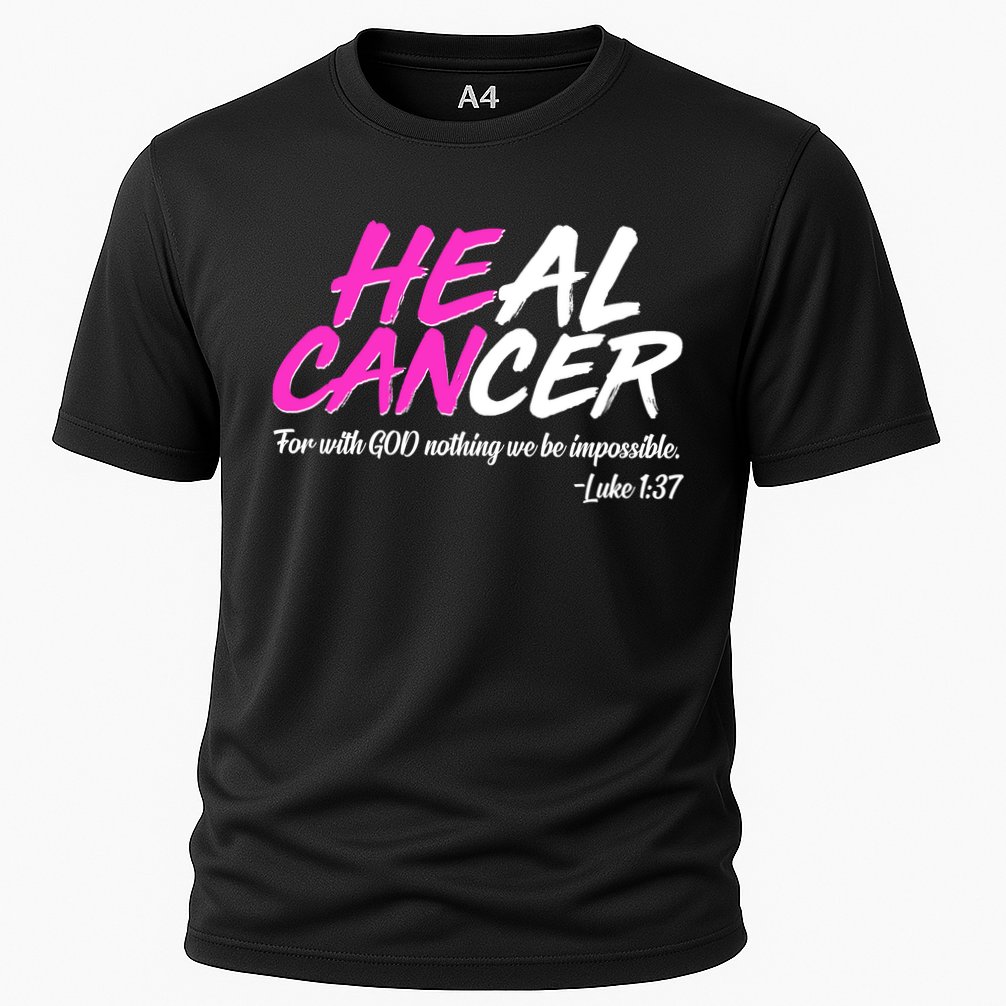 He Can Heal Cancer Luke 1:37 Breast Cancer Awareness Cooling Performance Crew T-Shirt
