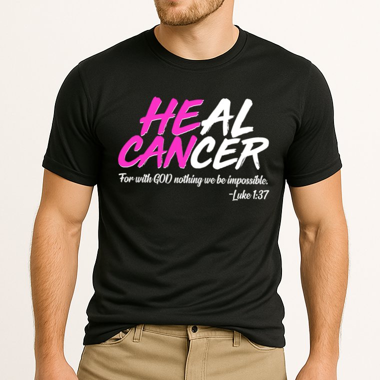 He Can Heal Cancer Luke 1:37 Breast Cancer Awareness Cooling Performance Crew T-Shirt