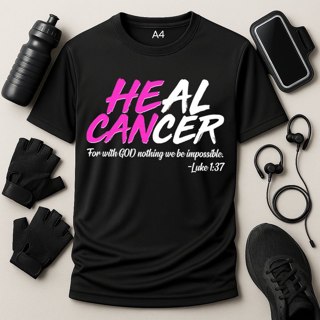 He Can Heal Cancer Luke 1:37 Breast Cancer Awareness Cooling Performance Crew T-Shirt