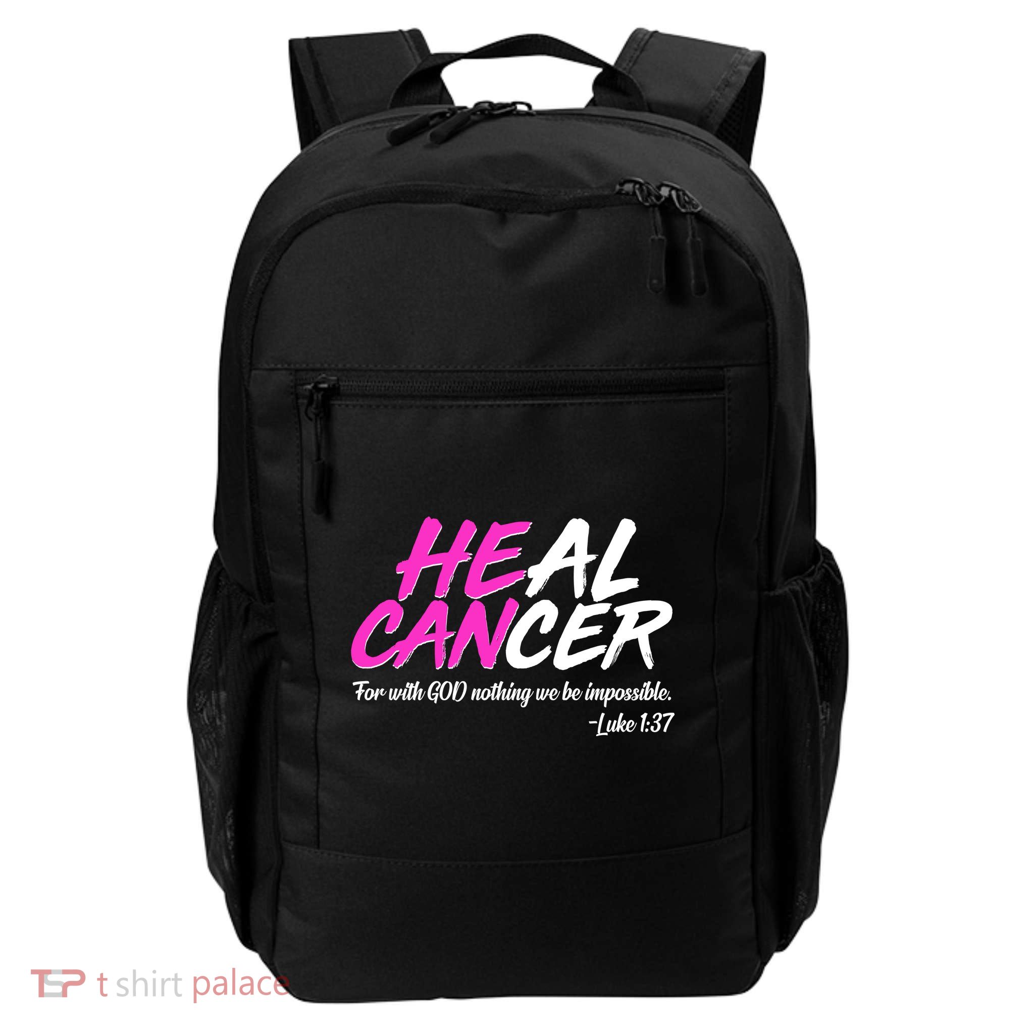 He Can Heal Cancer Luke 1:37 Breast Cancer Awareness Daily Commute Backpack