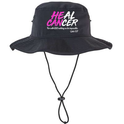 He Can Heal Cancer Luke 1:37 Breast Cancer Awareness Bucket Hat
