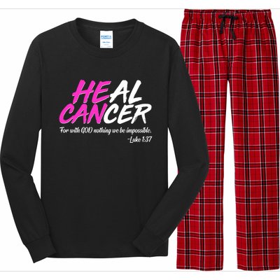 He Can Heal Cancer Luke 1:37 Breast Cancer Awareness Long Sleeve Pajama Set