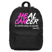 He Can Heal Cancer Luke 1:37 Breast Cancer Awareness 16 in Basic Backpack