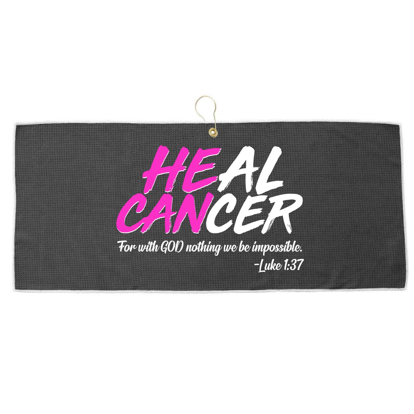 He Can Heal Cancer Luke 1:37 Breast Cancer Awareness Large Microfiber Waffle Golf Towel