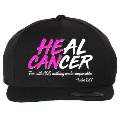 He Can Heal Cancer Luke 1:37 Breast Cancer Awareness Wool Snapback Cap