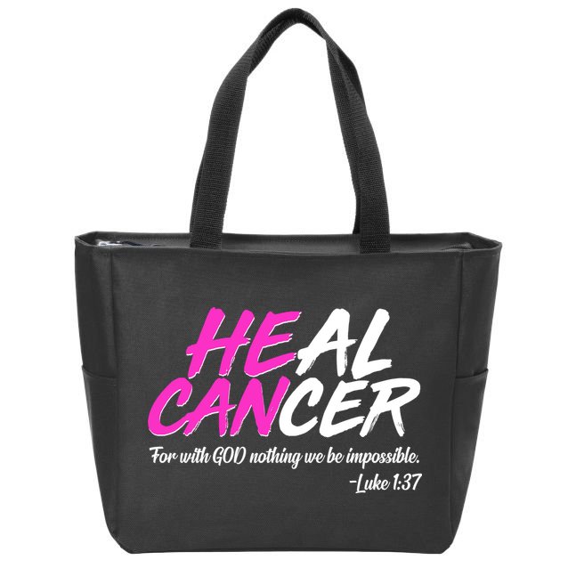 He Can Heal Cancer Luke 1:37 Breast Cancer Awareness Zip Tote Bag