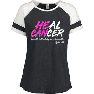 He Can Heal Cancer Luke 1:37 Breast Cancer Awareness Enza Ladies Jersey Colorblock Tee