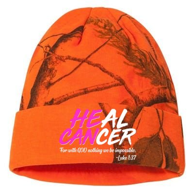 He Can Heal Cancer Luke 1:37 Breast Cancer Awareness Kati Licensed 12" Camo Beanie