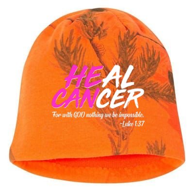 He Can Heal Cancer Luke 1:37 Breast Cancer Awareness Kati - Camo Knit Beanie