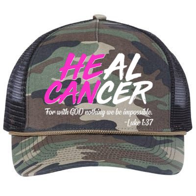 He Can Heal Cancer Luke 1:37 Breast Cancer Awareness Retro Rope Trucker Hat Cap