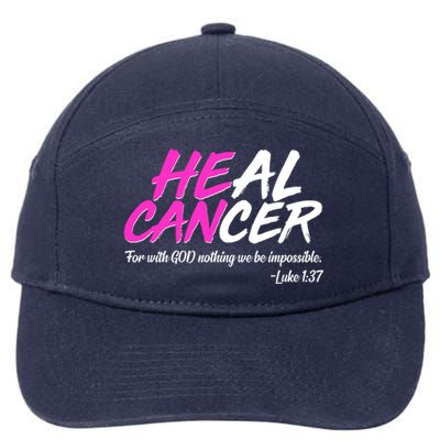 He Can Heal Cancer Luke 1:37 Breast Cancer Awareness 7-Panel Snapback Hat