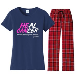 He Can Heal Cancer Luke 1:37 Breast Cancer Awareness Women's Flannel Pajama Set