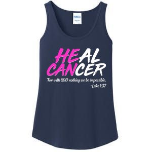 He Can Heal Cancer Luke 1:37 Breast Cancer Awareness Ladies Essential Tank