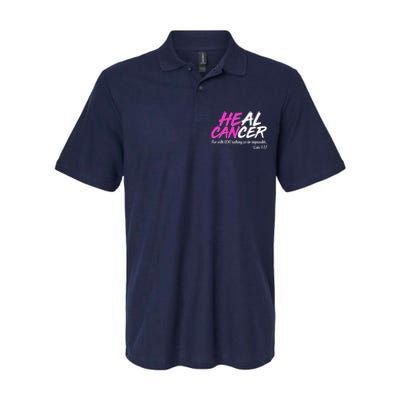 He Can Heal Cancer Luke 1:37 Breast Cancer Awareness Softstyle Adult Sport Polo