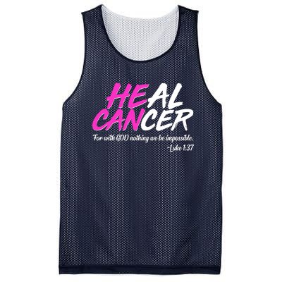 He Can Heal Cancer Luke 1:37 Breast Cancer Awareness Mesh Reversible Basketball Jersey Tank