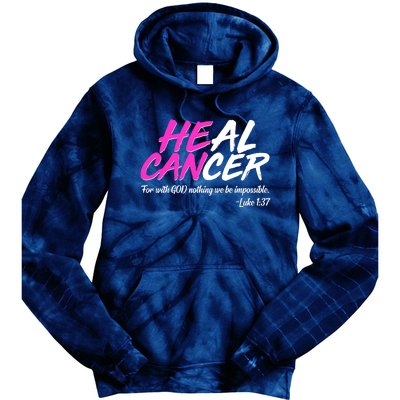 He Can Heal Cancer Luke 1:37 Breast Cancer Awareness Tie Dye Hoodie