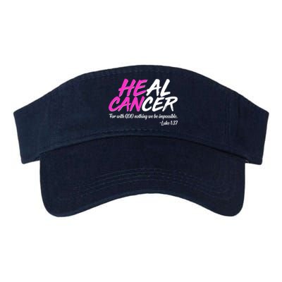 He Can Heal Cancer Luke 1:37 Breast Cancer Awareness Valucap Bio-Washed Visor