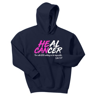 He Can Heal Cancer Luke 1:37 Breast Cancer Awareness Kids Hoodie