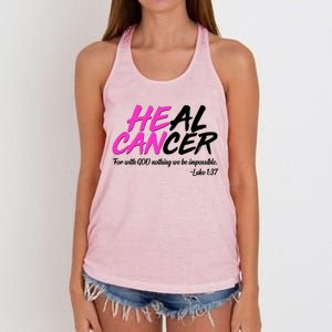 He Can Heal Cancer Luke 1:37 Breast Cancer Awareness Women's Knotted Racerback Tank