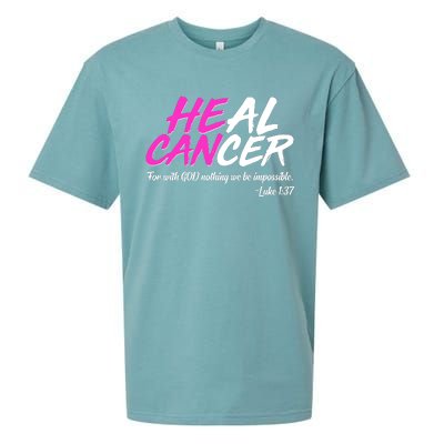 He Can Heal Cancer Luke 1:37 Breast Cancer Awareness Sueded Cloud Jersey T-Shirt