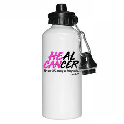 He Can Heal Cancer Luke 1:37 Breast Cancer Awareness Aluminum Water Bottle