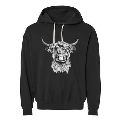 Highland Cow Hand Drawn Illustration Garment-Dyed Fleece Hoodie