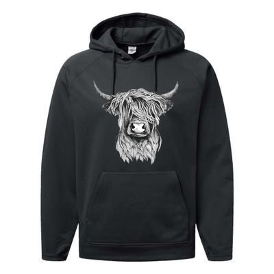 Highland Cow Hand Drawn Illustration Performance Fleece Hoodie