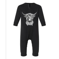 Highland Cow Hand Drawn Illustration Infant Fleece One Piece